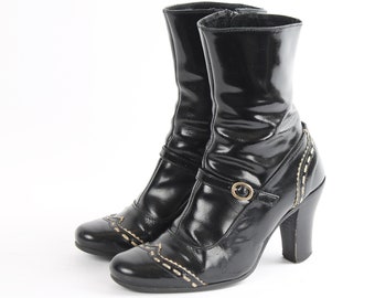 Vintage Black Patent Leather Buckle Boots - Women's EU 36 US 5.5