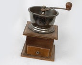 Vintage Early 1950s German Darkened Wood Coffee Grinder Antique Crank Coffee Mill Vintage Spice Grinder Coffee Grinder