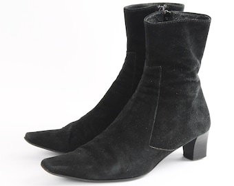 Vintage Black Suede Ankle Boots - Women's US 7 / EU 37.5