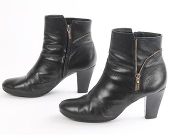US10.5 Vintage Black Supple Leather Zipper Boots for Women size EU41 UK8.5 US10.5
