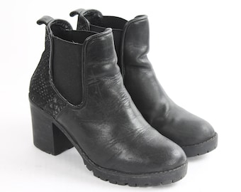 Vintage Black Leather Chelsea Boots: Women's Block Heel, US 5.5 / EU 36