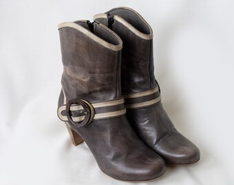 US8.5 Vintage 90s Green Suede Leather Elegant Ankle Boots for Women size EU39 UK6.5 US8.5