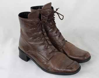 US10.5 Vintage Brown Leather Mens Shoes 80s 90s brown ankle boot vintage