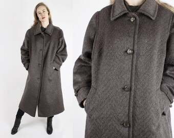 1980s Vintage Beige Winter Double Breasted Coat Heavy Wool Loden Winter Sturdy Topcoat Greatcoat Jacket for Women