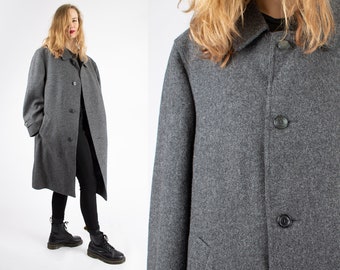 1980s Vintage Beige Winter Double Breasted Coat Heavy Wool Loden Winter Sturdy Topcoat Greatcoat Jacket for Women