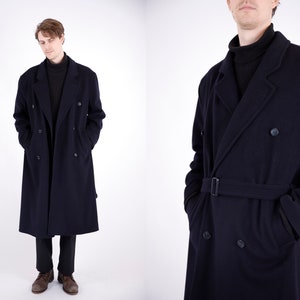 1970s Vintage Dark Marine Blue Wool Cashmere Winter Autumn Coat for Men