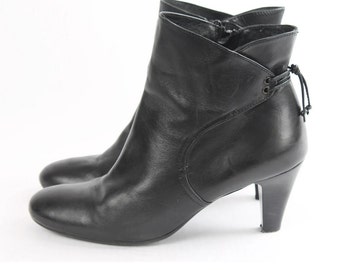 US10.5 Vintage Black Leather Elegant Ankle Boots for Women size EU 41 UK 8.5 US 10.5