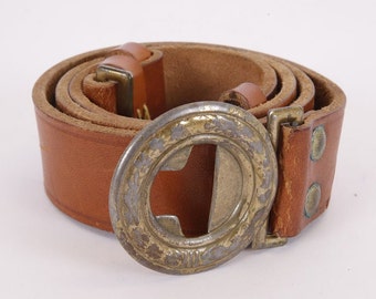 Vintage Polish Scout Brown Leather Belt Genuine Leather Real Leather Steel Buckle