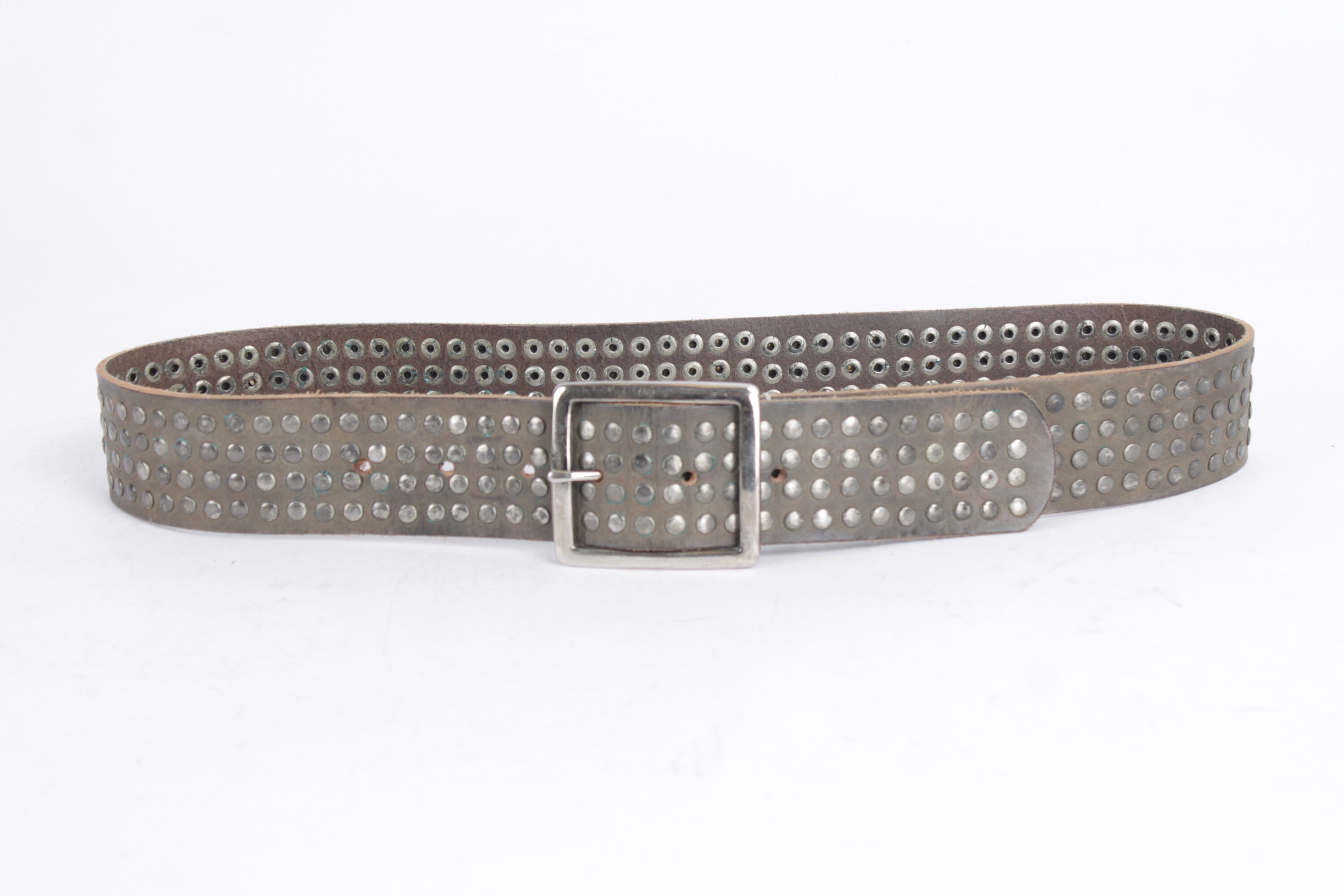 Vintage Studded Grey Leather Cowboy Belt: Full Grain Western  display picture 1