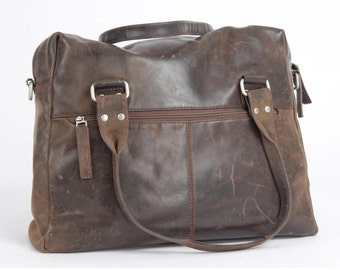 Vintage Brown Genuine Leather Weekend Bag: Shoulder Handbag