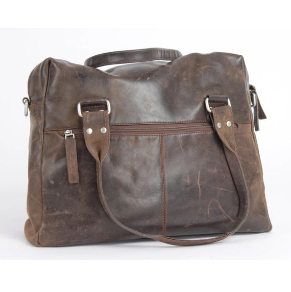 Vintage Brown Leather Weekend Bag Handbag Genuine… - image 1