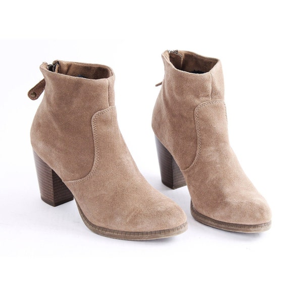 US5.5 vintage Beige Block Heel Suede Leather Cone Heel Zipper Bottines Femmes taille EU 36 UK 3.5 US 5.5