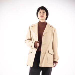 1970s Vintage Beige Tan Winter Wool Winter Autumn Coat Jacket for Women