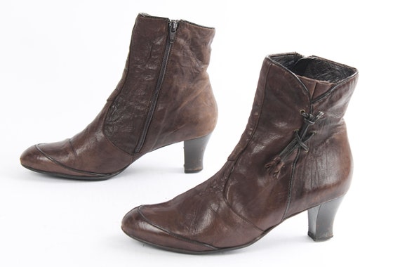 US8.5 Vintage Brown Leather Elegant Ankle Boots f… - image 9