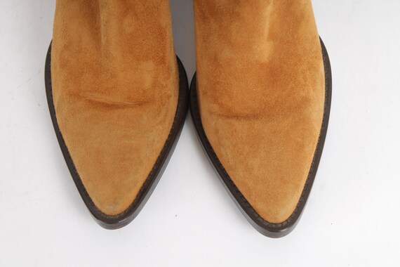 US7 Vintage Yellow Suede Belted Buckle Booties Leather
