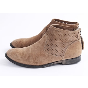 Vintage Suede Ankle Boots: Beige Brown Leather, Women&#39;s US 5.5