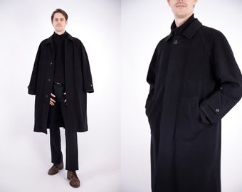 1970s Vintage Black Dark Grey Coat Wool Cashmere Winter Autumn Longcoat ...