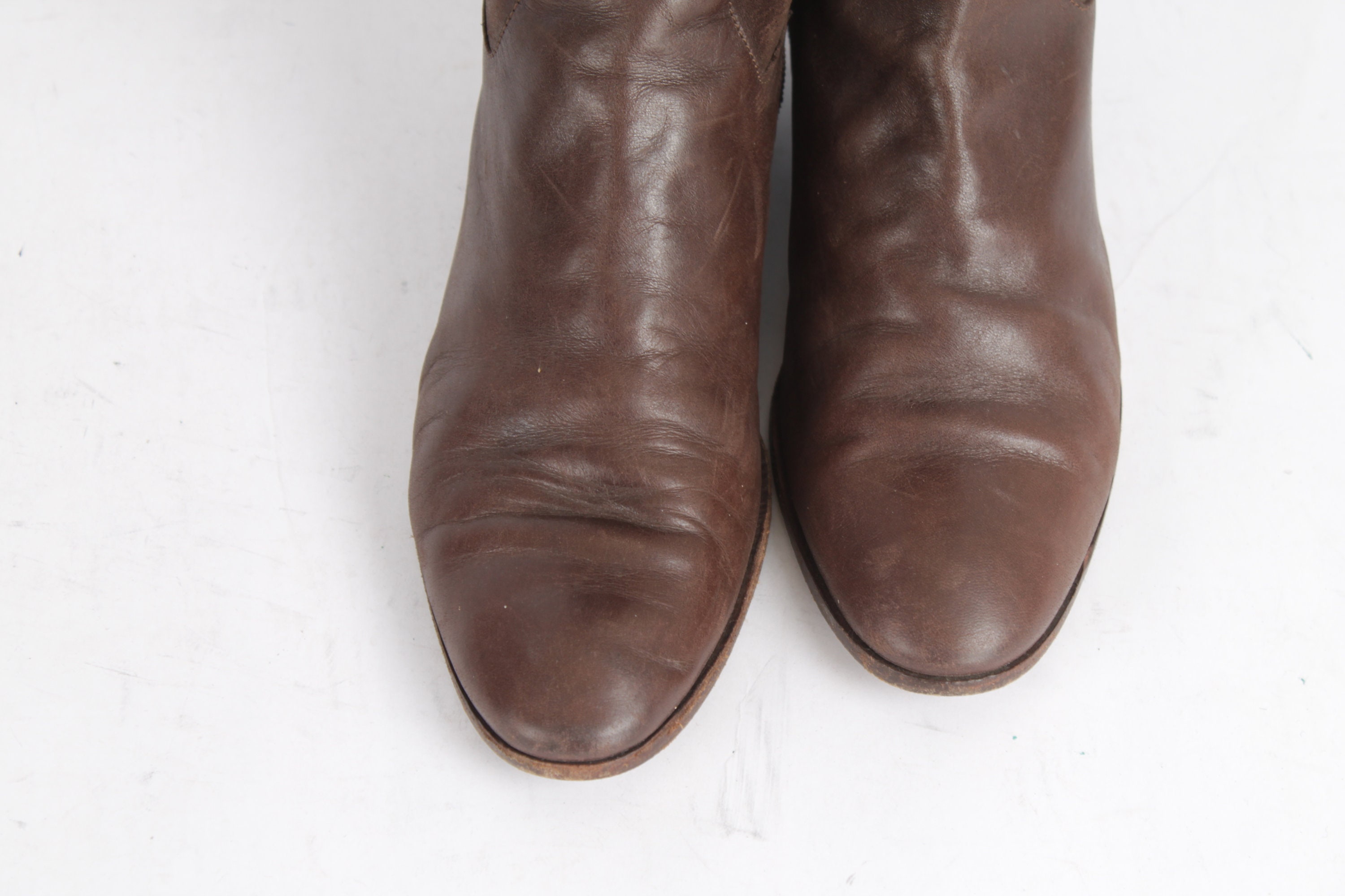 Vintage Made in Italy Brown Leather Mid-Calf Boots Side Zip EU 41 13.5\