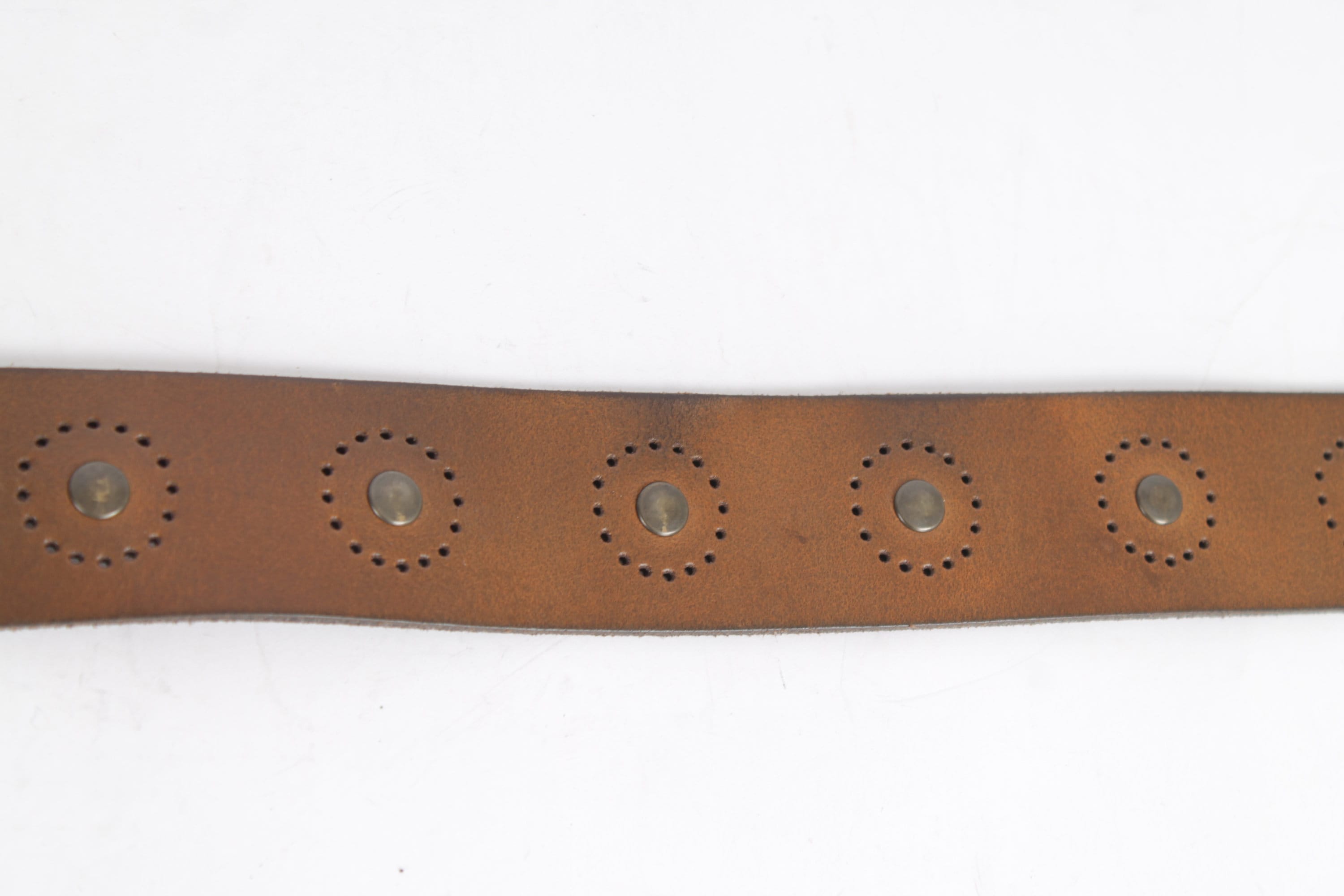Vintage Genuine Leather Belt Size 40 XL Brown Studded Western Boho Wide Belt Vintage Wide Tan Studded Leather Belt With Brass Buckle  main image 2