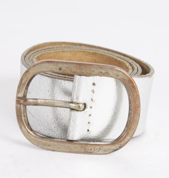 Vintage Silver Leather Cowboy Belt: Steel Buckle, 38 Inch  display picture 3