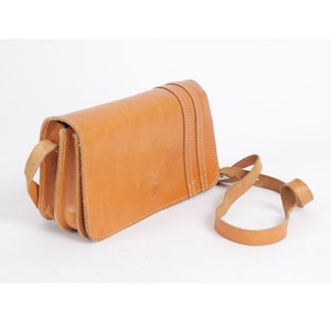 Vintage Cognac Bag Bohemian Sturdy Genuine Leather Bag Shoulder and Crossbody Purse 70s