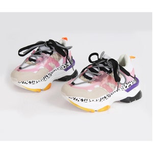 US5.5 Colorful Japanese Korean Sports Running Brandless Cougar Cheetah Print Sneakers Platform Shoes for Women EU36 US5.5 UK3.5