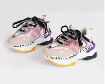 Vintage Platform Sneakers: Colorful Cheetah Print, Women's US5.5 EU36