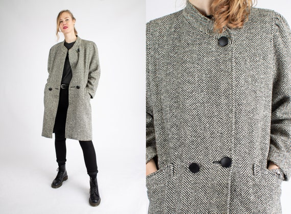 Buy 1960s Vintage Black White Checkered Pied Herringbone De Poule Thick Winter Coat Winter Wool Trench Topcoat Greatcoat Jacket for Women Online in India Etsy
