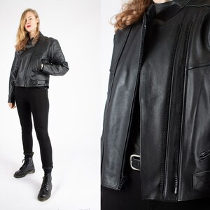 1980s Vintage Black Leather Motorcycle Jacket - Size M/L