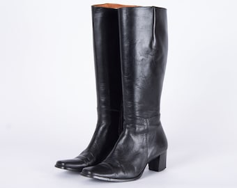 US5.5 Hohe Leder Reitstiefel Pointy Nase Schwarz Vintage Glänzende Leder Booties Reißverschluss für Frauen Gr. EU36 UK3.5 US5.5