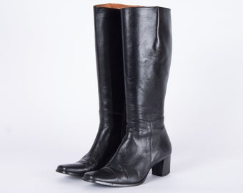 Botas de montar vintage de cuero negro: punta puntiaguda, talla EU36 / US5.5