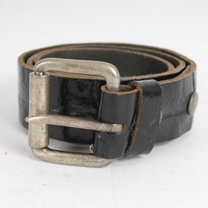 Vintage Black Leather Belt Rockstar Rugged Full Grain Belt Steel Buckle