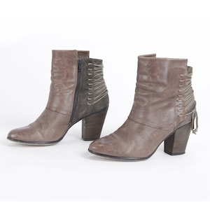 US8.5 Leather Ankle Boots Vintage 90s Brown Zipper for Women size EU39 UK6.5 US8.5