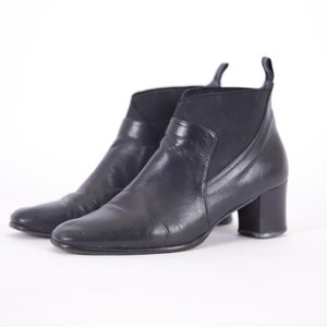 Vintage Black Leather Heeled Boots for Women size EU37 / UK4.5 / US6.5