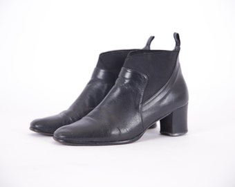 Vintage Black Leather Heeled Boots for Women size EU37 / UK4.5 / US6.5