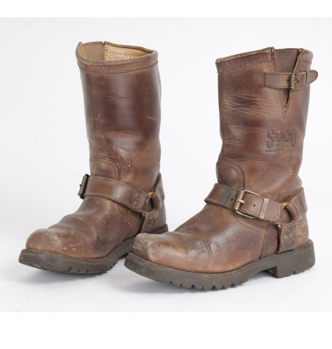 ウエスタンブーツ　ブラウン　sancho boots 約30cm Vintage SANCHO Western Cowboy Boots: Brown Leather Buckle Boots