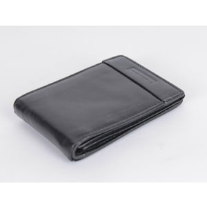 Cartera de cuero vintage Cartera de cuero negra Accesorios retro genuinos para mujer Idea de regalo Cierre de solapa de corte redondo Plegable