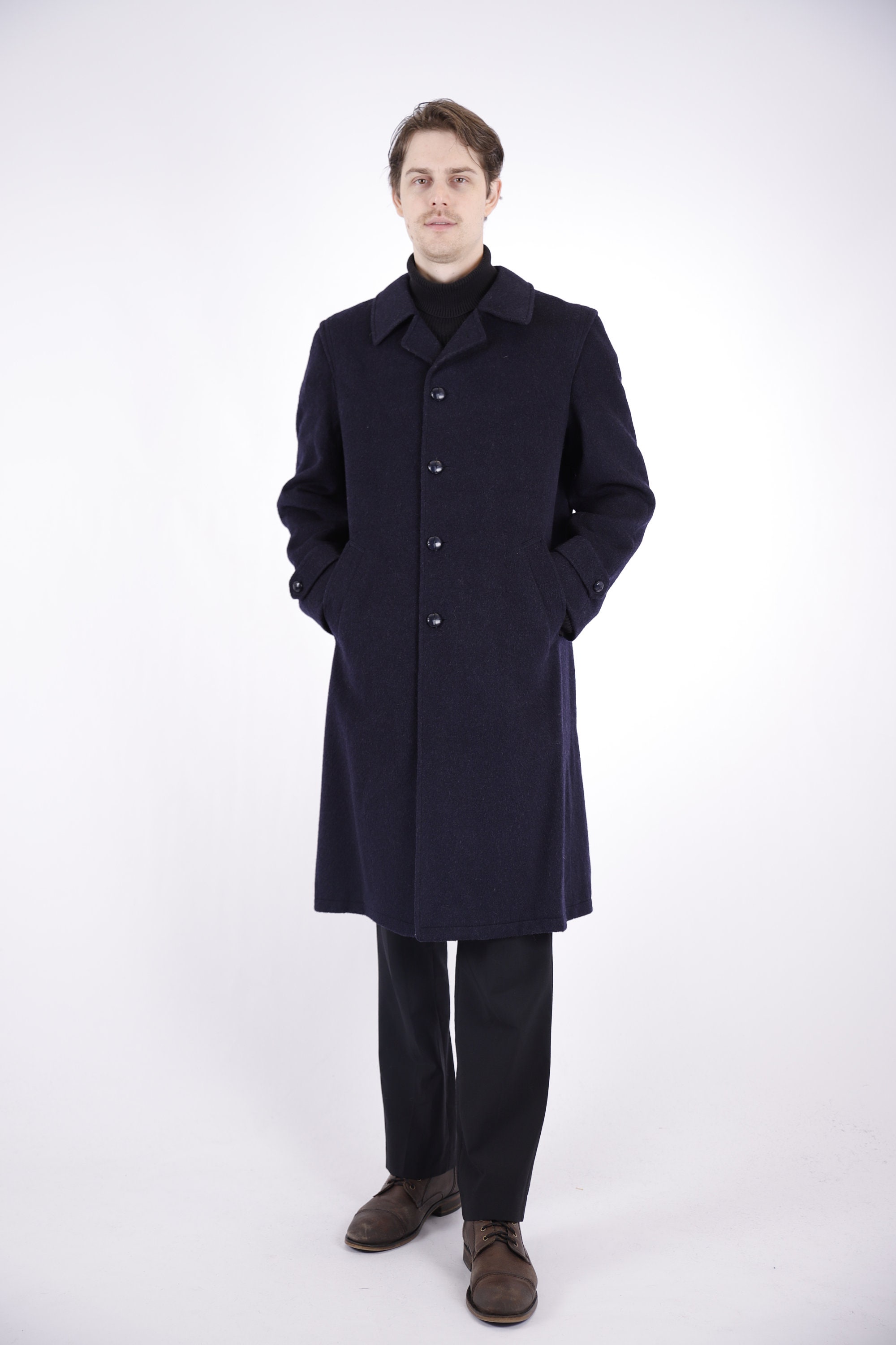 1970s Vintage Austrian Dark Marine Blue Wool Loden Winter Autumn