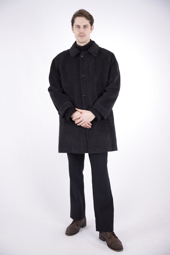 1970s Vintage Black Dark Grey Coat Loden Alpaca Wool … Gem