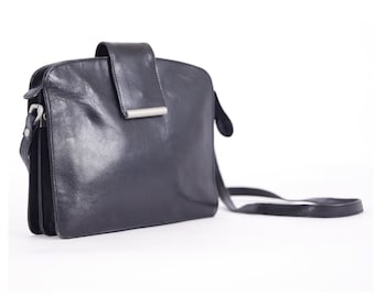 Bolso bandolera vintage de piel negra: bolso bandolera de los años 90