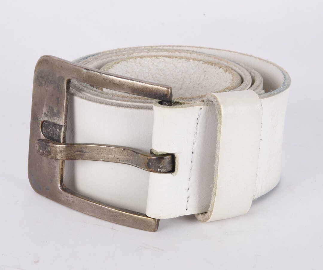 LARGE WESTERN 35 MM BELT WHITE CALFSKIN SILVER HARDWARE
