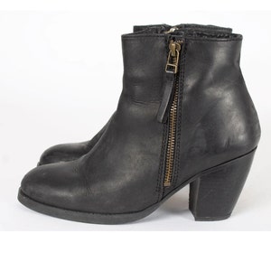 US6.5 Black Booties Vintage Leather Badass Zipper Boots for Women size EU37 UK4.5 US6.5