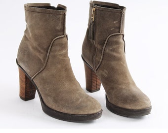 Vintage 90s Suede Ankle Boots: Brown Leather, EU 36 / US 5.5