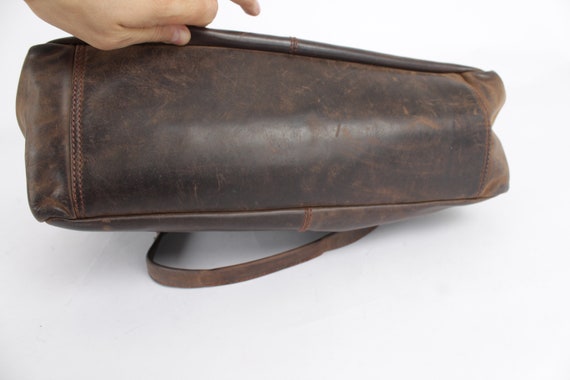 Vintage Brown Leather Weekend Bag Handbag Genuine… - image 8