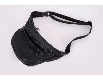 Genuine Vintage KITZ Black Leather Belt Bag Fanny Pack 
