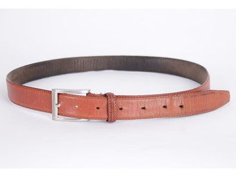Cinturón vintage de cuero marrón coñac: hebilla elegante (99,5 cm)