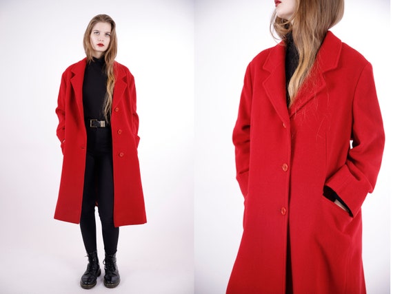 1970s Vintage Red Crimson Wool Autumn Overcoat Gr… - image 1