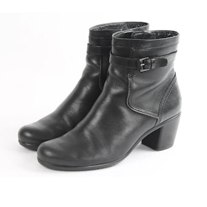 US8.5 Vintage Black Leather Belted Zipper Buckle Boots for Women size EU 39 UK 6.5 US 8.5