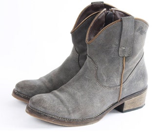 Vintage Leather Ankle Booties: Rugged Blue Boots, Women's US5.5 / EU36