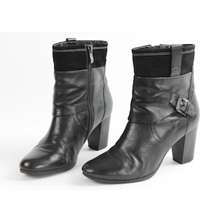 US7.5 Vintage Marco Tozzi Black Leather Belted Hippie Festival Boots for Women size EU 38 UK 5.5 US 7.5